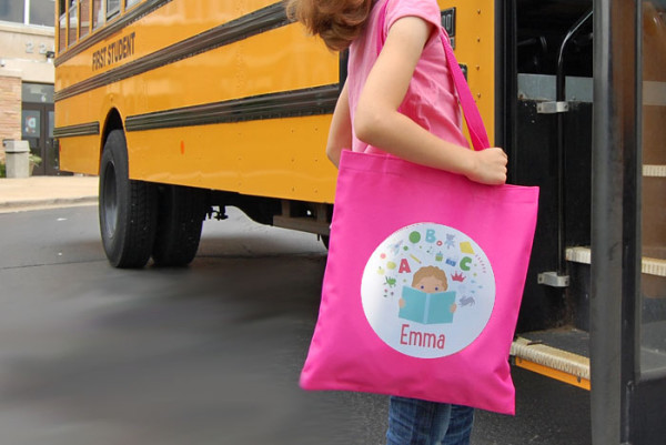 Library tote bag for kids: Sarah + Abraham personalized tote bag
