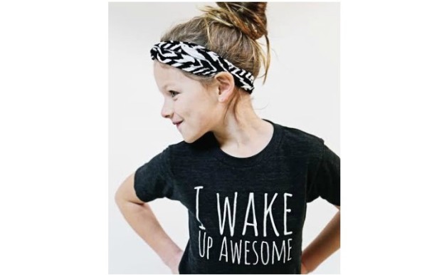 Fun kids t-shirt: "I Wake Up Awesome" from Three Little Numbers