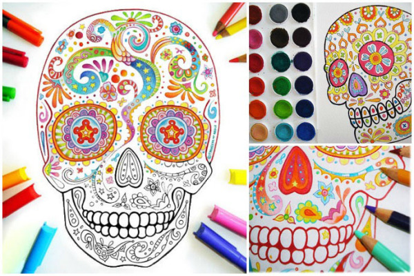 Sugar skull coloring pages by thaneeya are perfect fun for Dia de los Muertos!