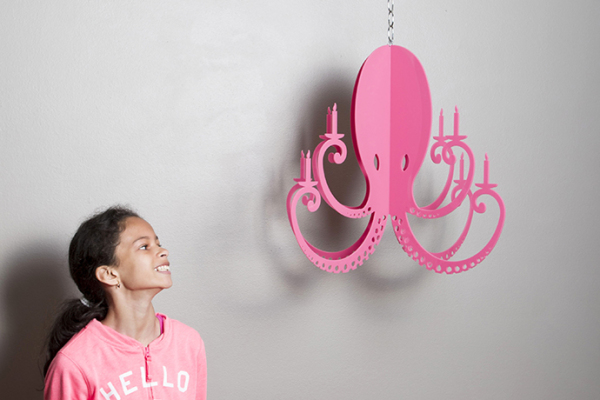 Pink octopus chandelier by Nicole Ketchum makes an awesome kid's chandelier