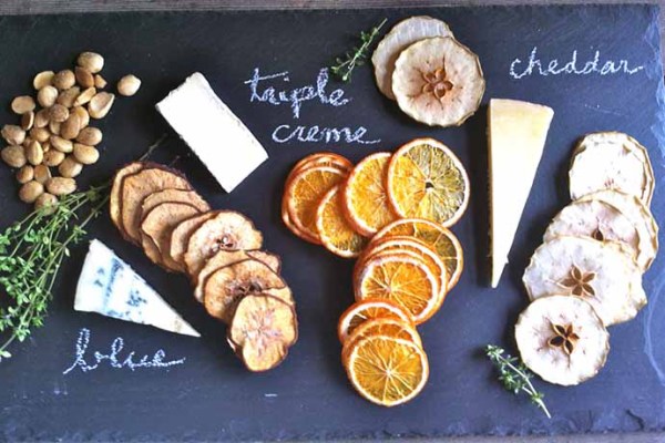 Cocktail party foods: Cheese with Simple and Crisp Fruit Crisps