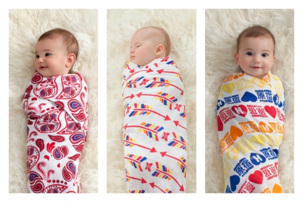 Celebrity-designed swaddles at aden + anais for (RED) in honor of World AIDS Day