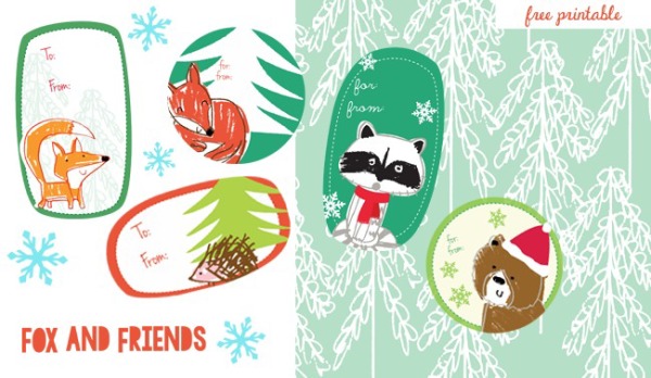 Free printable gift tags from Zutano: Woodland creature holiday tags