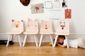 Bunny and Bear chairs for kids by Oeuf. Stickers optional
