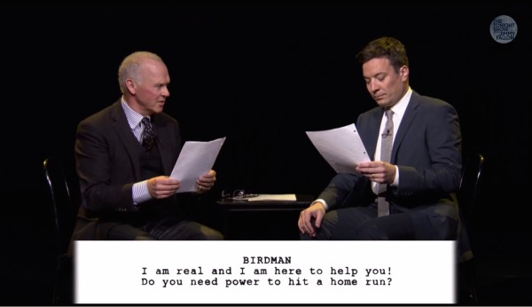 Jimmy Fallon and Michael Keaton read children's "Birdman" scripts