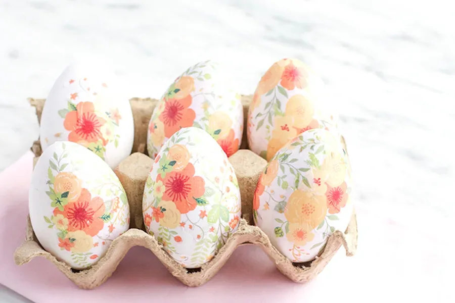 Gorgeous floral Easter egg decorating ideas, like these DIY tissue paper eggs at Say Yes!