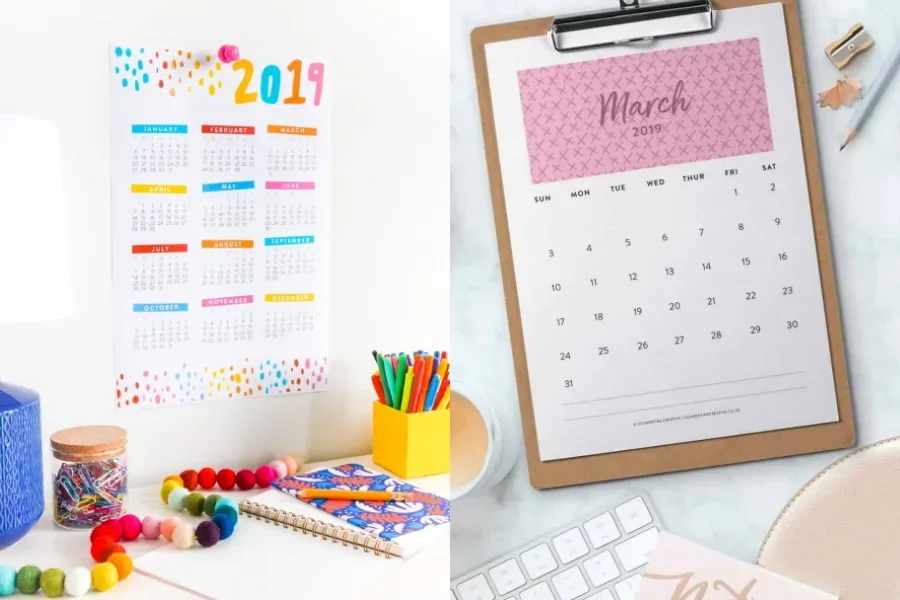 9 amazing free printable calendars to keep you organized in 2019: Confetti 2019 printable calendar from The Crafted Life