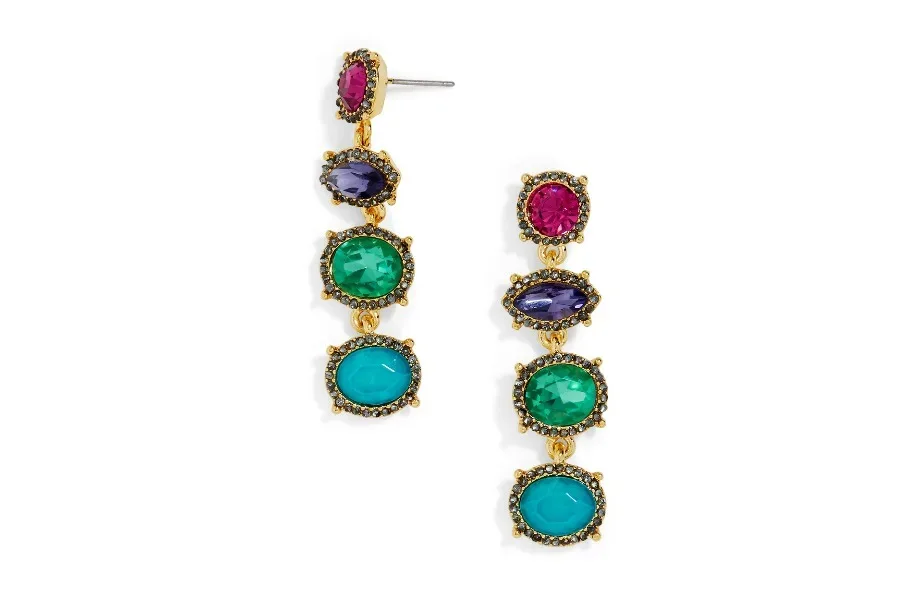 Looking for fab statement jewelry for holiday parties that's under $50? We love these jewel-toned drop earrings from Bauble Bar.
