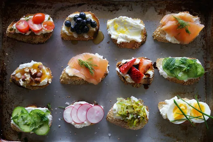 Easy food bar ideas for Mother's Day: A crostini bar with all the toppings