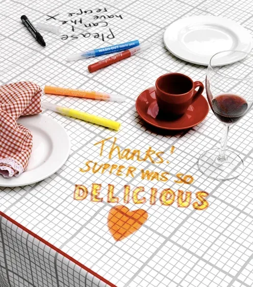 Dinner's on the table. Next to the markers.