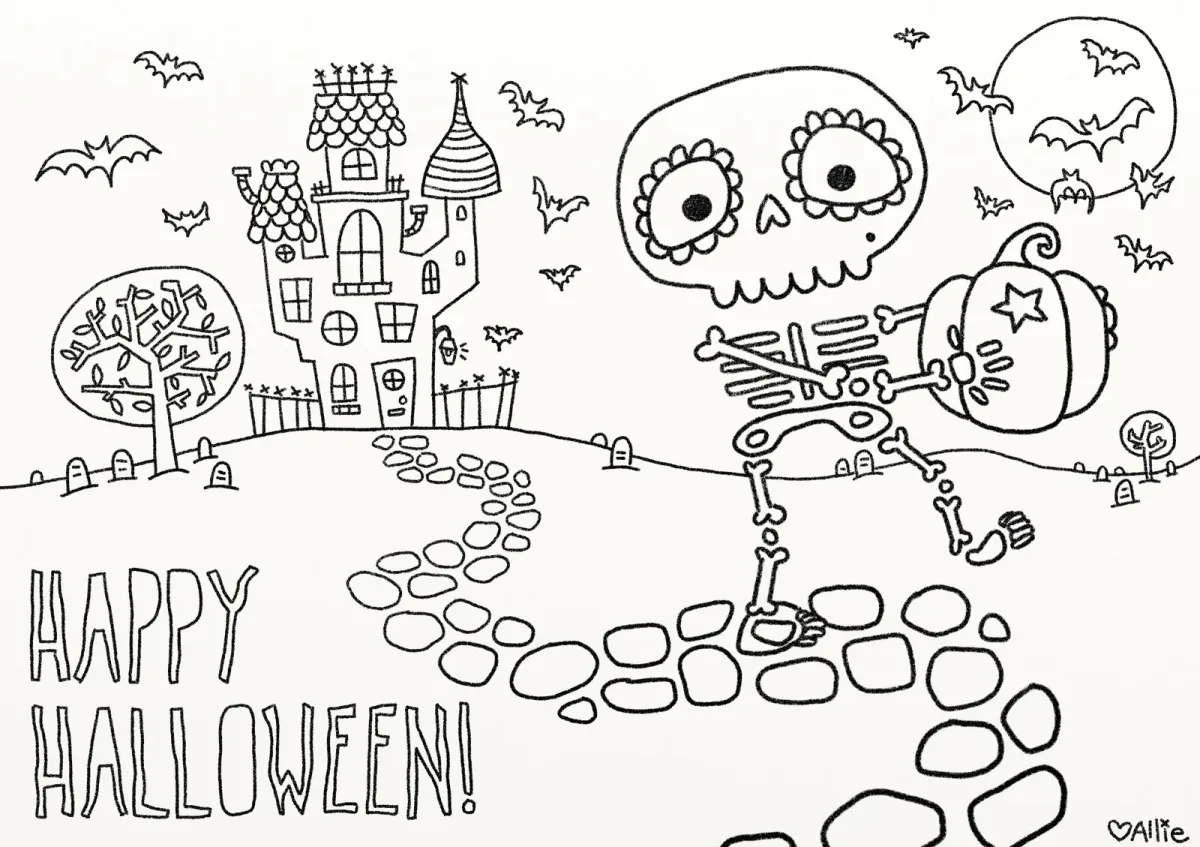 Free skeleton Halloween coloring page printable at Coloring Pages 2015