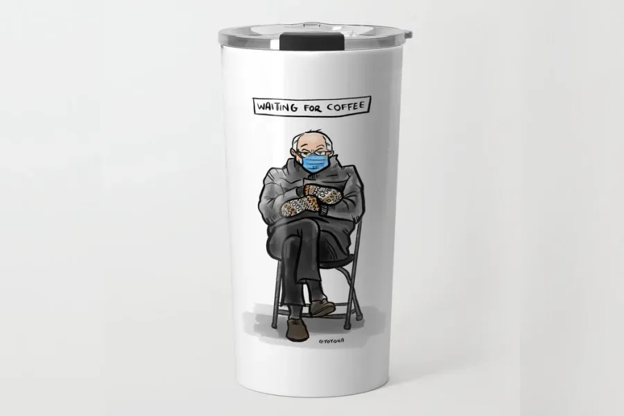 Bernie meme mug by Yoyoha supporting City Meals on Wheels
