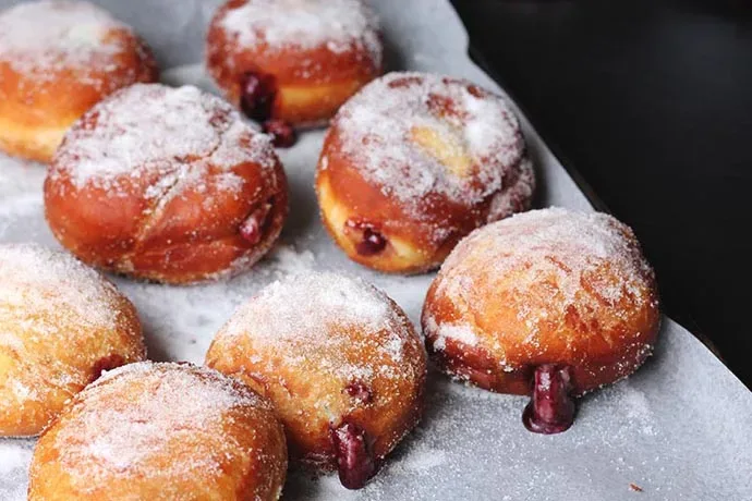 Jelly donut recipes for Hanukkah: Jam and Custard Donuts at The Sugar Hit