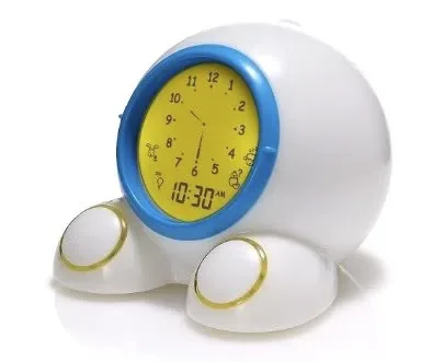 A teaching clock that also teaches kids "Go away. Mommy's sleeping."