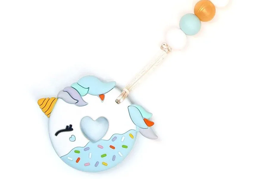 Unicorn donut teether: Blue Unicorn Donut Silicone Teether