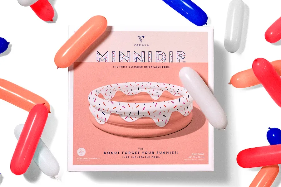 Vacasa Minnidip Inflatable Pool with modern designs like banana leaves and donuts