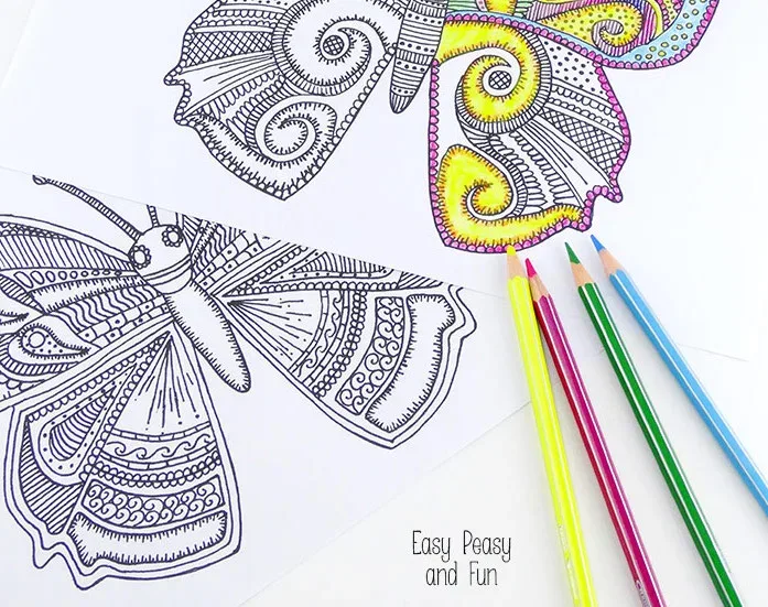 Free printable summer butterfly coloring pages for kids or adults