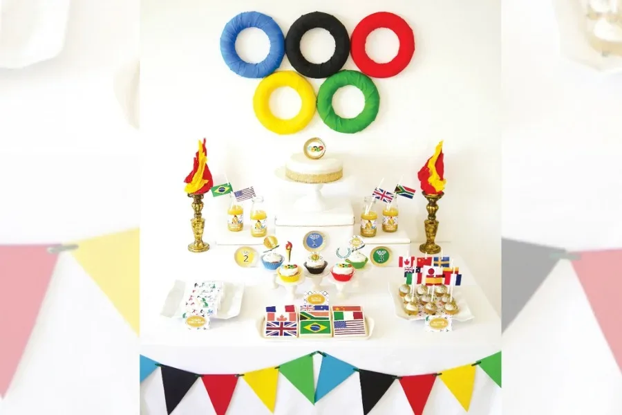 Cool Olympics dessert table party idea from Hostess With the Mostess