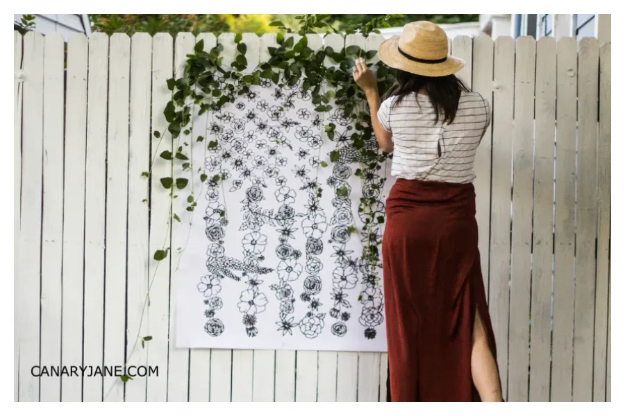 Summer coloring pages for teens and tweens, like this Floral Flag from Canary Jane.