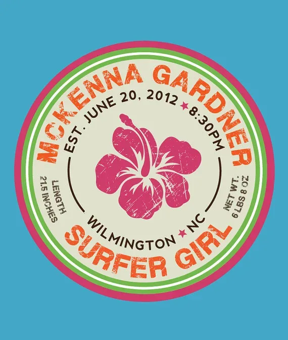 Surfer Girl birth announcement print from Project cottage
