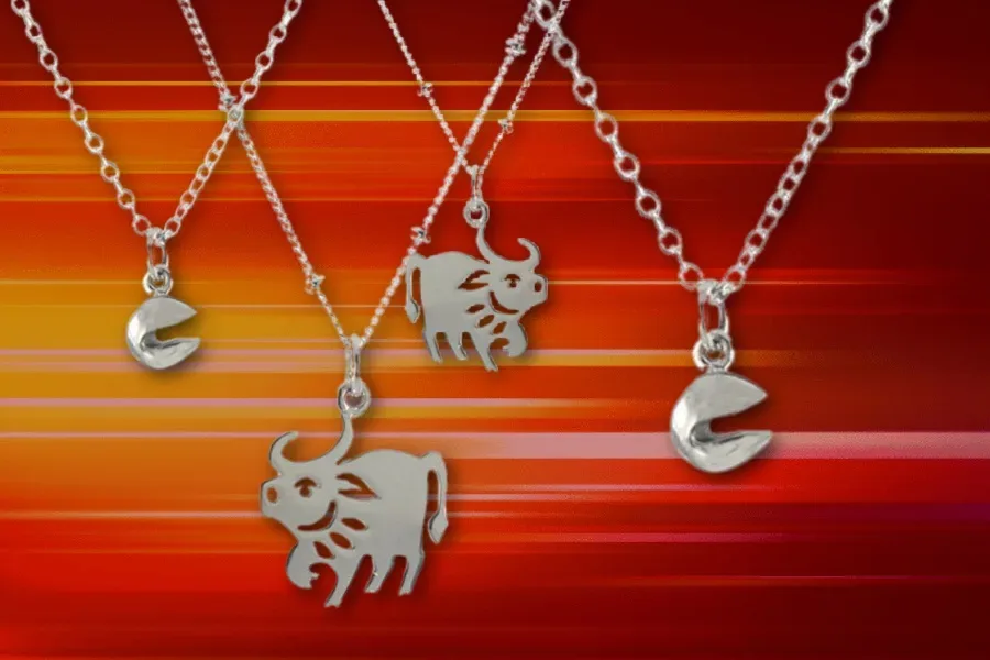 Necklaces from Peggi Li honoring her Asian-American heritage and raising funds to combat anti-AAPI hate crimes