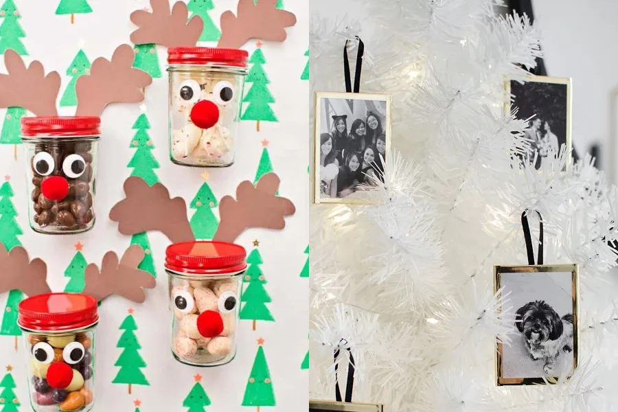 12 cool DIY Christmas gifts the kids can make, including Reindeer treats at Hello Wonderful, and Photo Ornaments from Homey Oh My