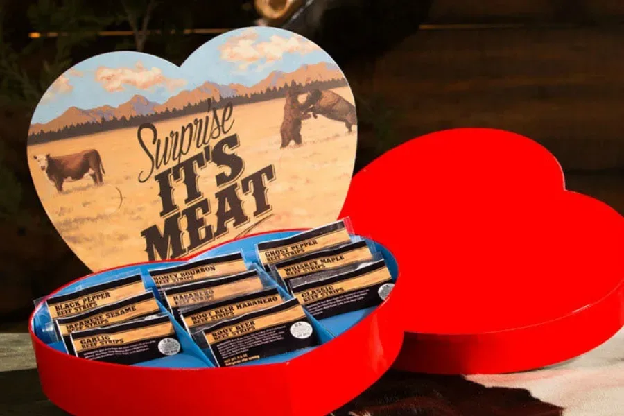 Inexpensive Valentine's Day gifts for him, like this Jerky Heart by Man Crates.