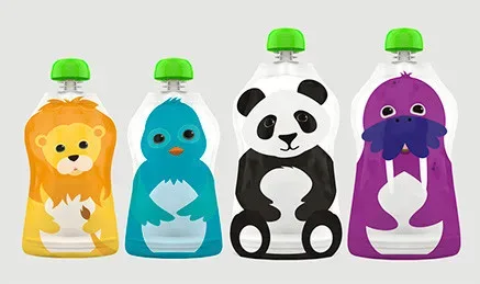 Reusable squeeze pouches for snacking on the go