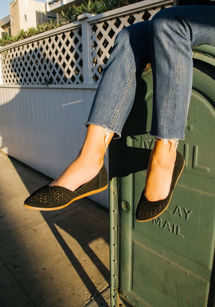TOMS Black Perforated Suede Women's Jutti Flats for spring TOMS Black Perforated Suede Women's Jutti Flats for spring