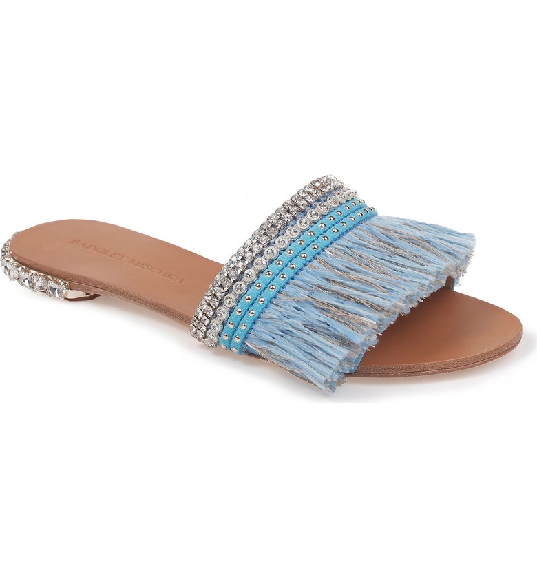 Embellished slide sandals for summer | Badgley Mischka sldies
