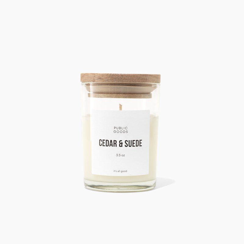 Public Goods Cedar and Suede mini soy candle