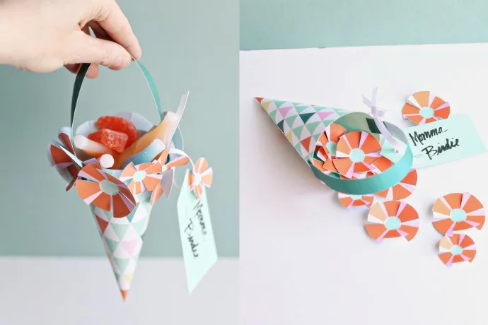 Printable paper treat baskets for May Day or moms at Smallful