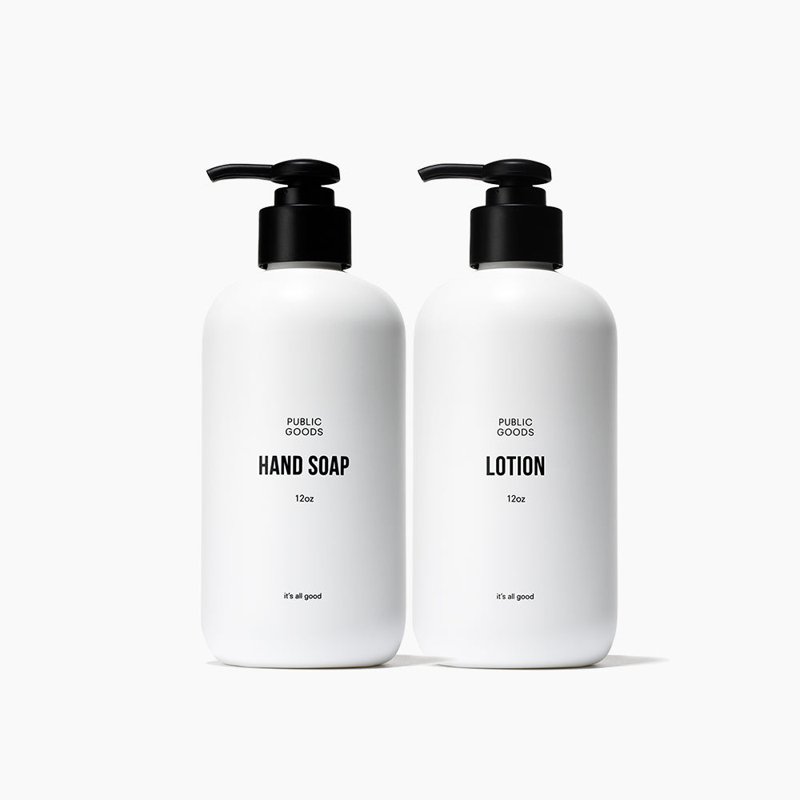 Public Goods hand soap and lotion set