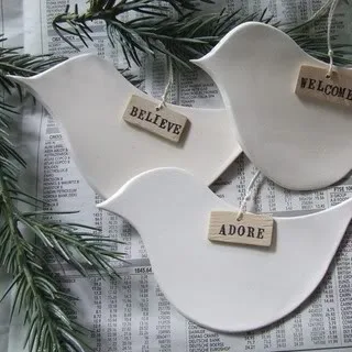 Custom Christmas ornaments, delivered on doves' wings