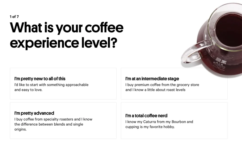 Trade Coffee Subscription (personalized via profile quiz)