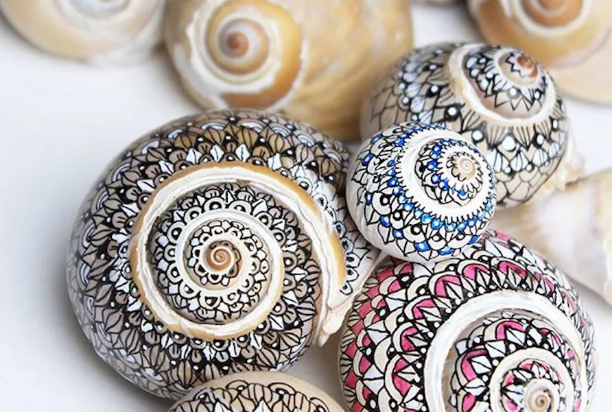 10 cool crafts for summer seashells, like these gorgeous zentangle sharpie shells from Alisa Burke