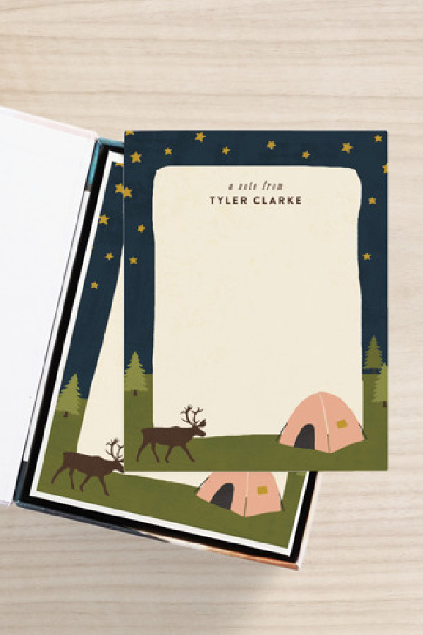 Camp care package ideas: Personalized stationery like this cool design from Minted Camp care package ideas: Personalized stationery like this cool design from Minted