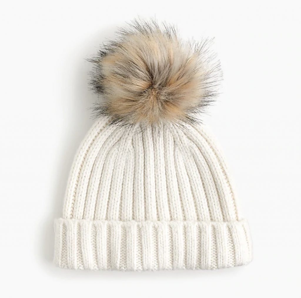 Ribbed Beanie with Faux-Fur Pom Pom (J.Crew)