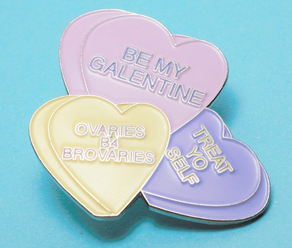 Galentine's gifts for your BFF: enamel candy heart pin from Bunny Designs