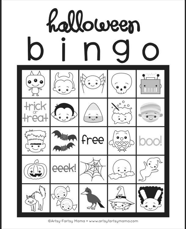  Free Halloween BINGO coloring page printable at Artsy-Fartsy Mama