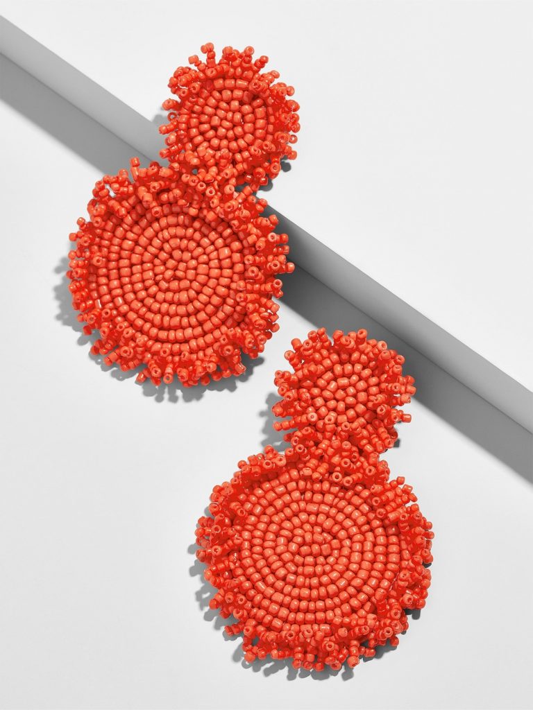 Pantone Coral earrings: Rianne Beaded Drop Earrings in Coral