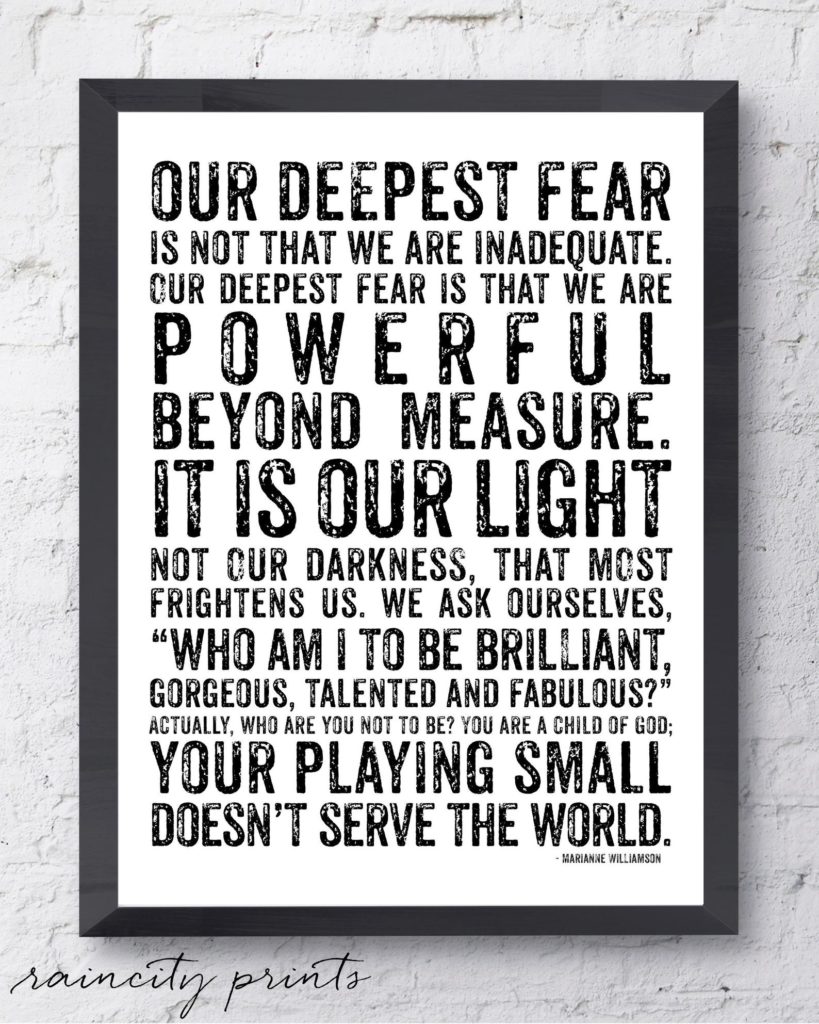 Marianne Williamson "Our Deepest Fear" Full Quote Print