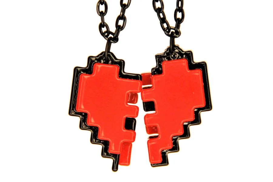Valentine's Day BFF and couples jewelry: Digital Heart Necklace by 8 Bit Inspired