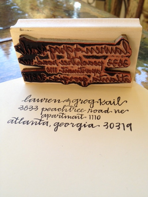 custom address stamp by hard ink calligraphy