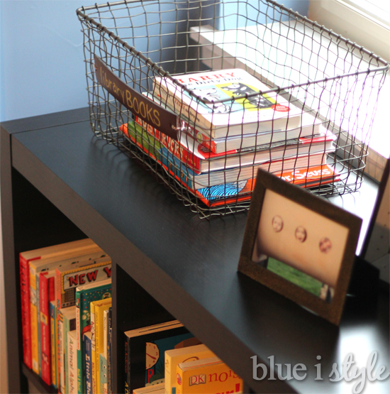 School supply organization hacks: Designate a library bin at home via Blue i Style