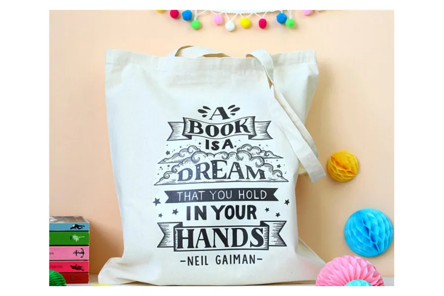 Book lovers will freak out over these awesomely nerdy totes, like this Neil Gaiman tote from Fable and Black.