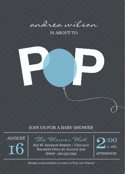 Pop! / She’s Gonna Pop Invitation (Gus & Ruby / Paper Source)