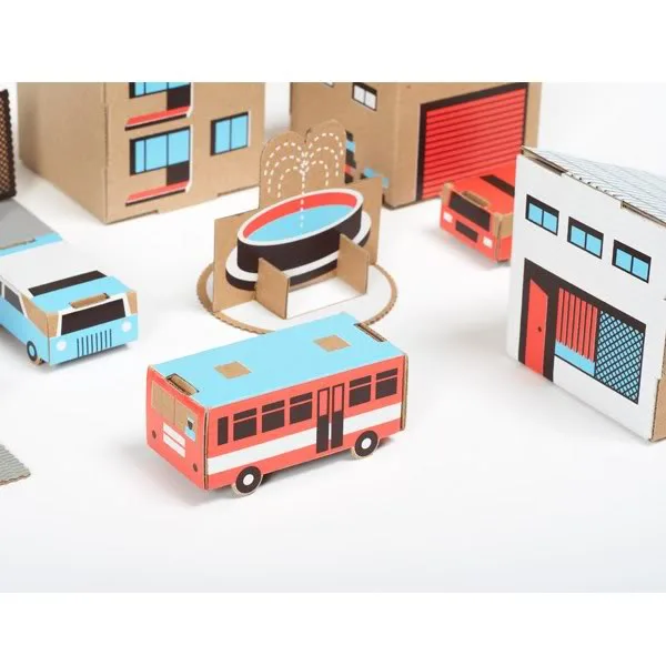 A cardboard play town perfect for kids, and rebels who like turquoise houses.