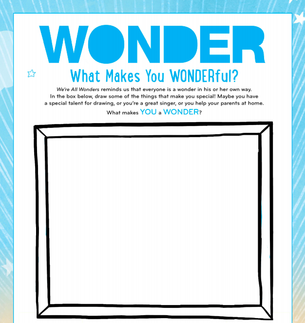 Free printable Wonder activity sheets that include writing and drawing prompts like this one Free printable Wonder activity sheets that include writing and drawing prompts like this one