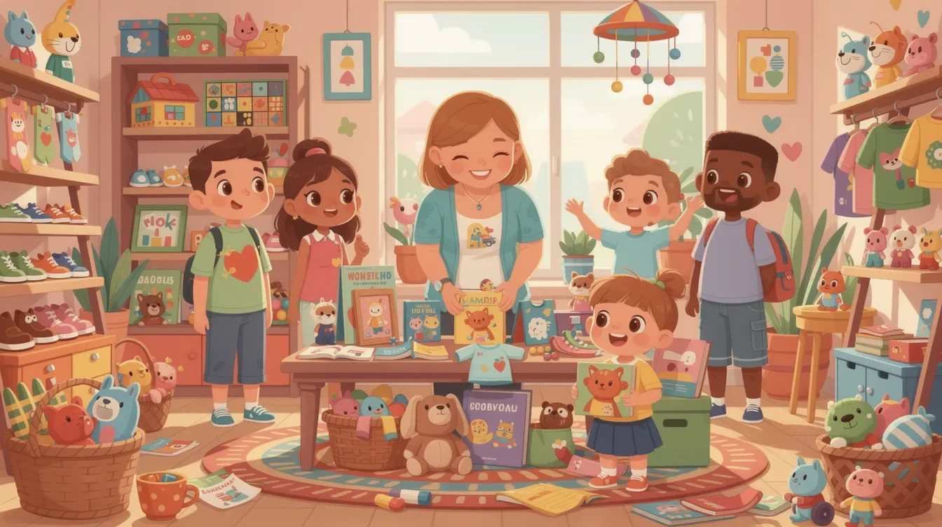 A parent selling kids' items at a resale store.